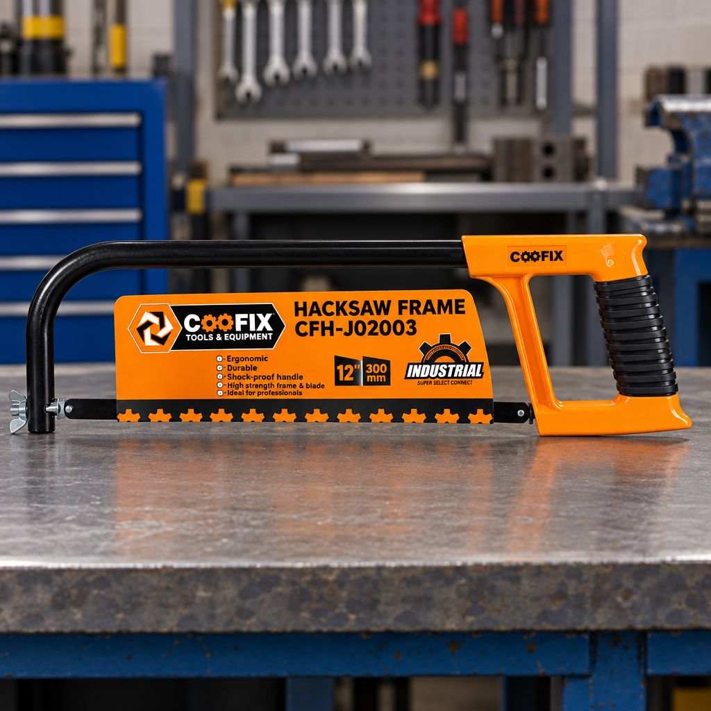 Coofix two-tone hacksaw on a workbench