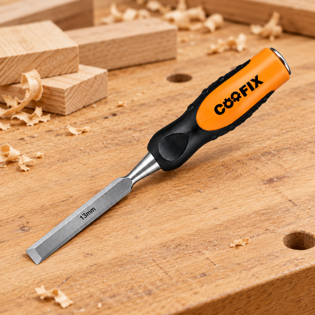 Coofix wood chisel on a workbench