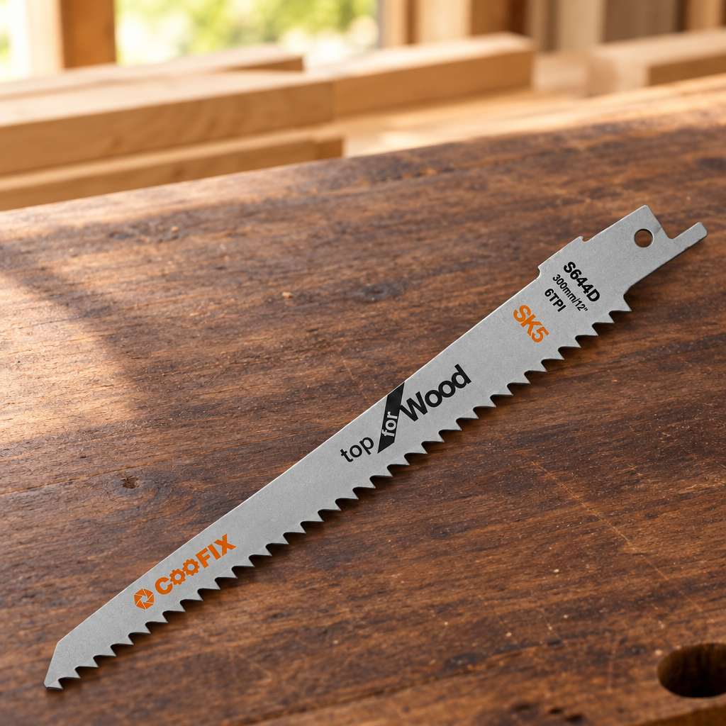 Coofix wood-cutting blade on a wooden workbench
