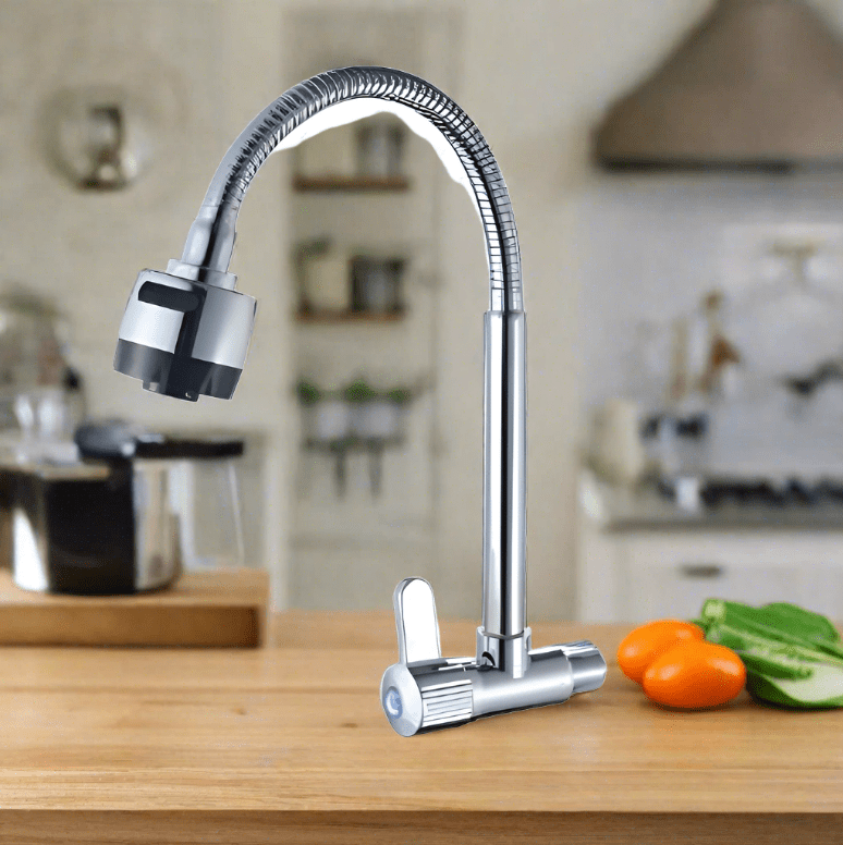 Crystal Supplies Kitchen Tap Chrome Wall-Mounted Cold Kitchen Sink Faucet Tap - CS 20