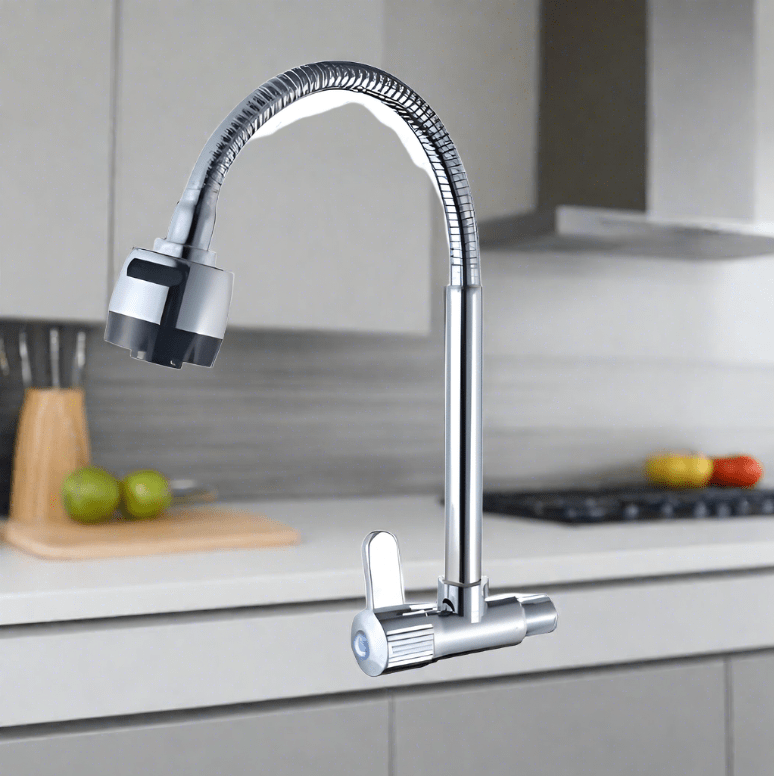 Crystal Supplies Kitchen Tap Chrome Wall-Mounted Cold Kitchen Sink Faucet Tap - CS 20