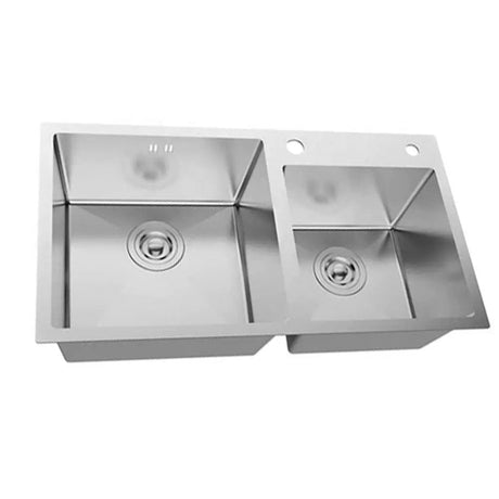 Crystal Supplies Kitchen Sink Double Bowl Kitchen Bar Sink 78x46cm with Waste & Basket