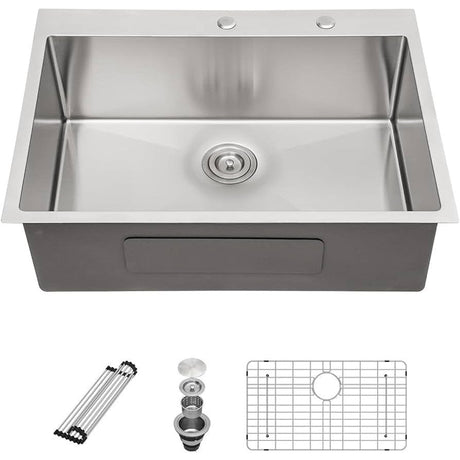 Crystal Supplies Kitchen Sink Single Bowl Kitchen Bar Sink 63x28cm with Waste & Basket