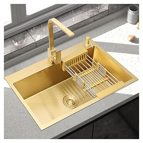 Crystal Supplies Kitchen Sink Single Bowl Kitchen Bar Sink 63x28cm with Waste & Basket