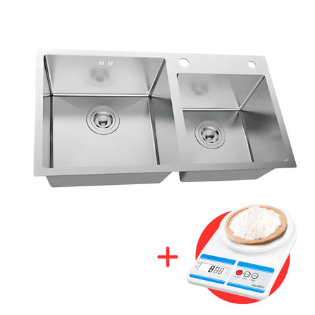 Crysup Kitchen Sink Double Bowl Kitchen Bar Sink 78x46cm with Waste & Basket | BF