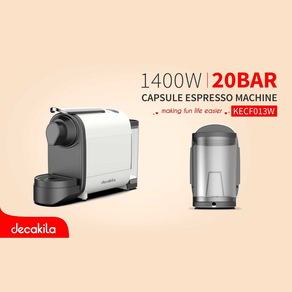 Decakila Kitchen Appliances Decakila Capsule Espresso Coffee Machine 1400W - KECF013W