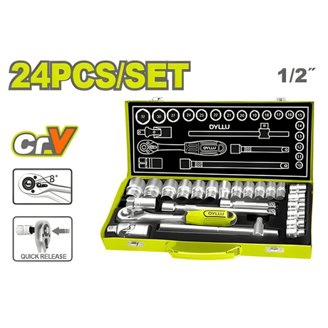 Dyllu Wrenches Dyllu 24-Piece 1/2" Drive Socket Set  - DTST2L24