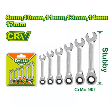 Dyllu Wrenches Dyllu 6-Piece Short Ratchet Spanner Set  - DTSP6406