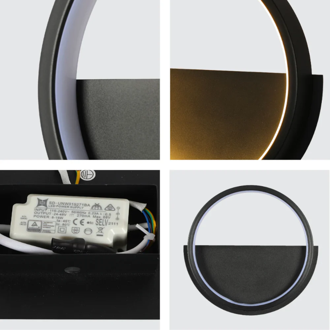 Round Black 3000K LED Flush Wall Light