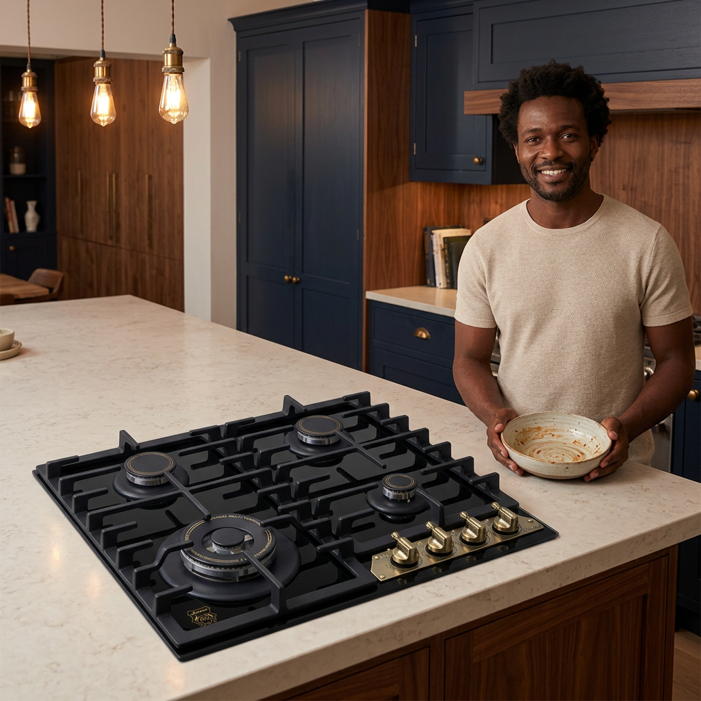 Evening lifestyle scene beside the black Kaiser Empire hob