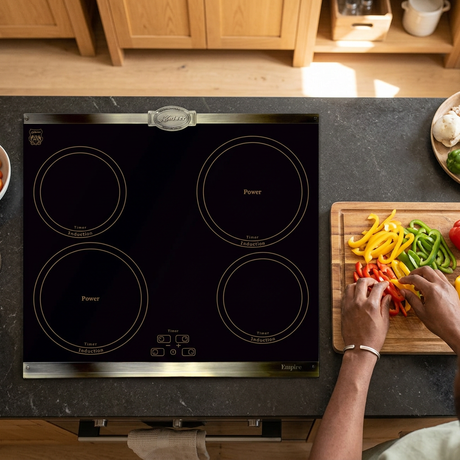 Face-hidden ingredient preparation beside the Kaiser Empire induction hob