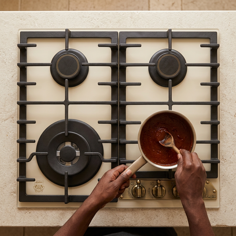 Face-hidden sauce preparation with the ivory Kaiser Empire hob