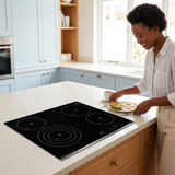 Face-visible breakfast scene beside the Kaiser Grand Chef 60cm black glass ceramic hob