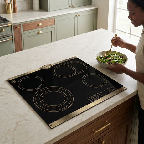 Face-visible salad preparation beside the Kaiser Empire black ceramic hob