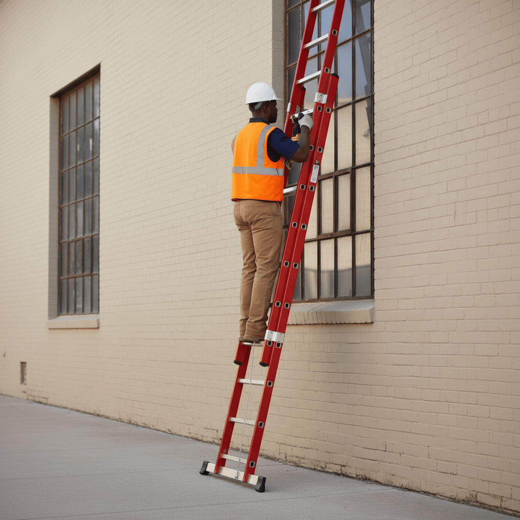 Ferral Ladder & Access Equipment Ferral Professional Red Fibreglass Rope-Operated Double-Section Extension Ladder | 2x14 & 2x17