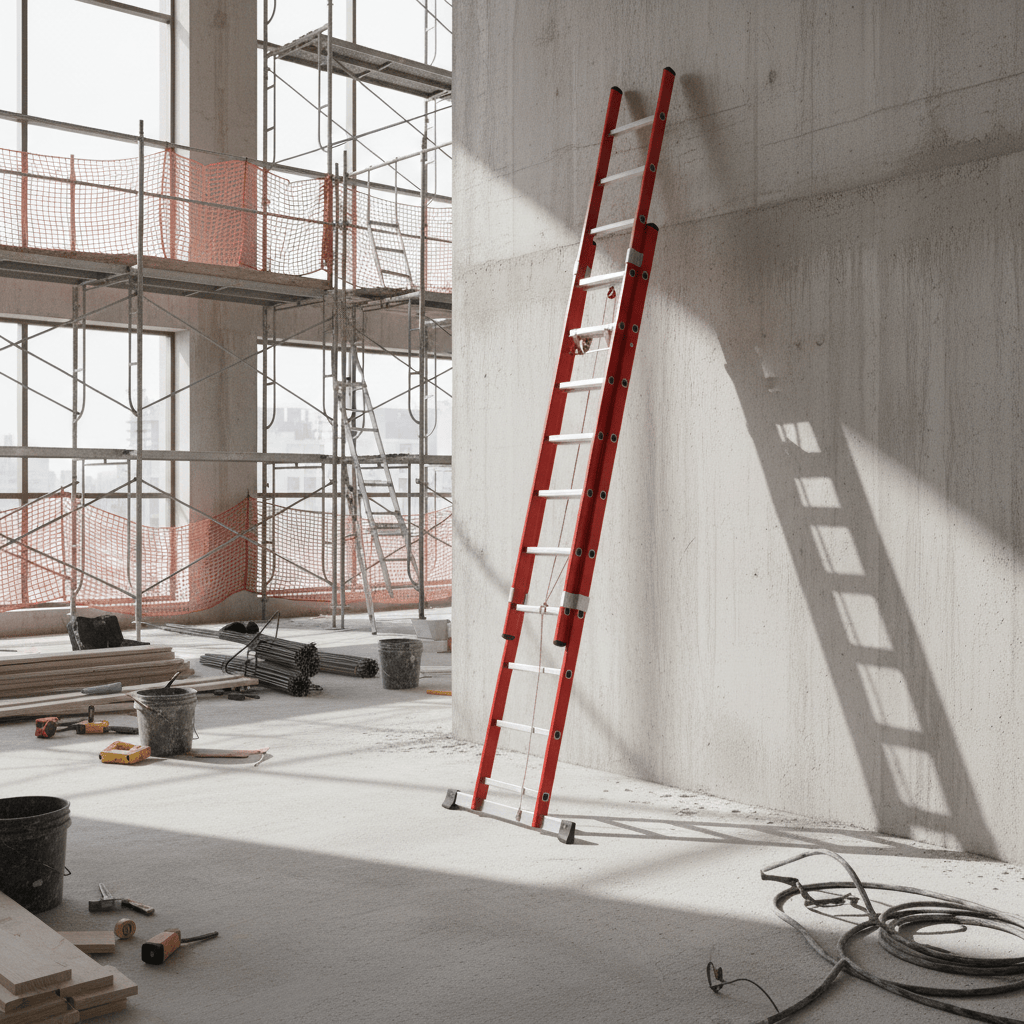 Ferral Ladder & Access Equipment Ferral Professional Red Fibreglass Rope-Operated Double-Section Extension Ladder | 2x14 & 2x17