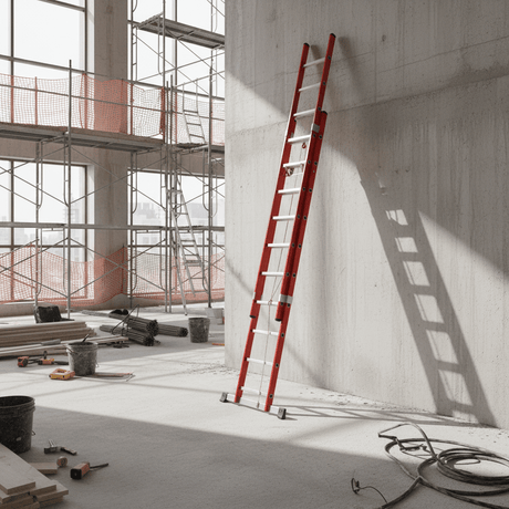 Ferral Ladder & Access Equipment Ferral Professional Red Fibreglass Rope-Operated Double-Section Extension Ladder | 2x14 & 2x17