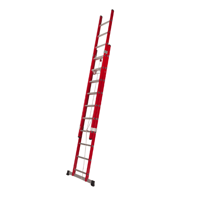 Ferral Ladder & Access Equipment Ferral Professional Red Fibreglass Rope-Operated Double-Section Extension Ladder | 2x14 & 2x17