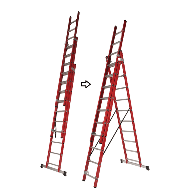Ferral Ladder & Access Equipment Ferral Professional Red Fibreglass Triple-Section Combination Ladder | 3x12 & 3x17