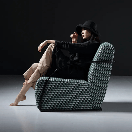 FM Living Room Furniture Green Houndstooth Modern Single Sofa Chair