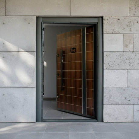 Fort Door Fort Door Aluco-Board Security Door with Triple Lock System - Classic Walnut Grey