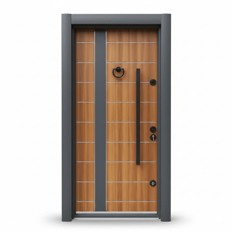 Fort Door Fort Door Aluco-Board Security Door with Triple Lock System - Classic Walnut Grey