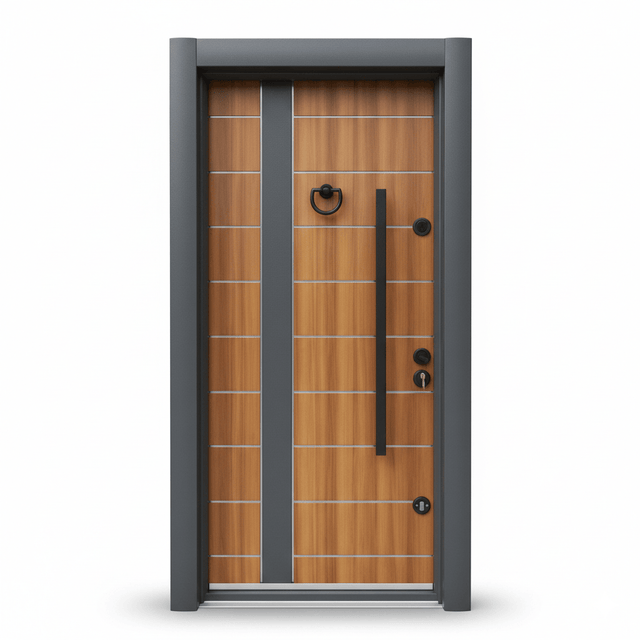 Fort Door Fort Door Aluco-Board Security Door with Triple Lock System - Classic Walnut Grey