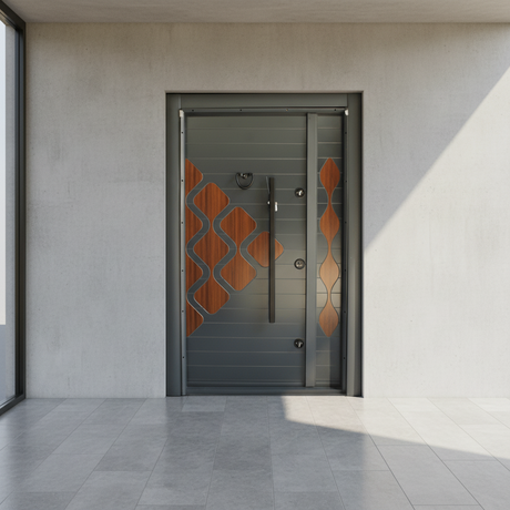 Fort Door Fort Door Aluco-Board Security Door with Triple Lock System - Graphite Walnut Mosaic