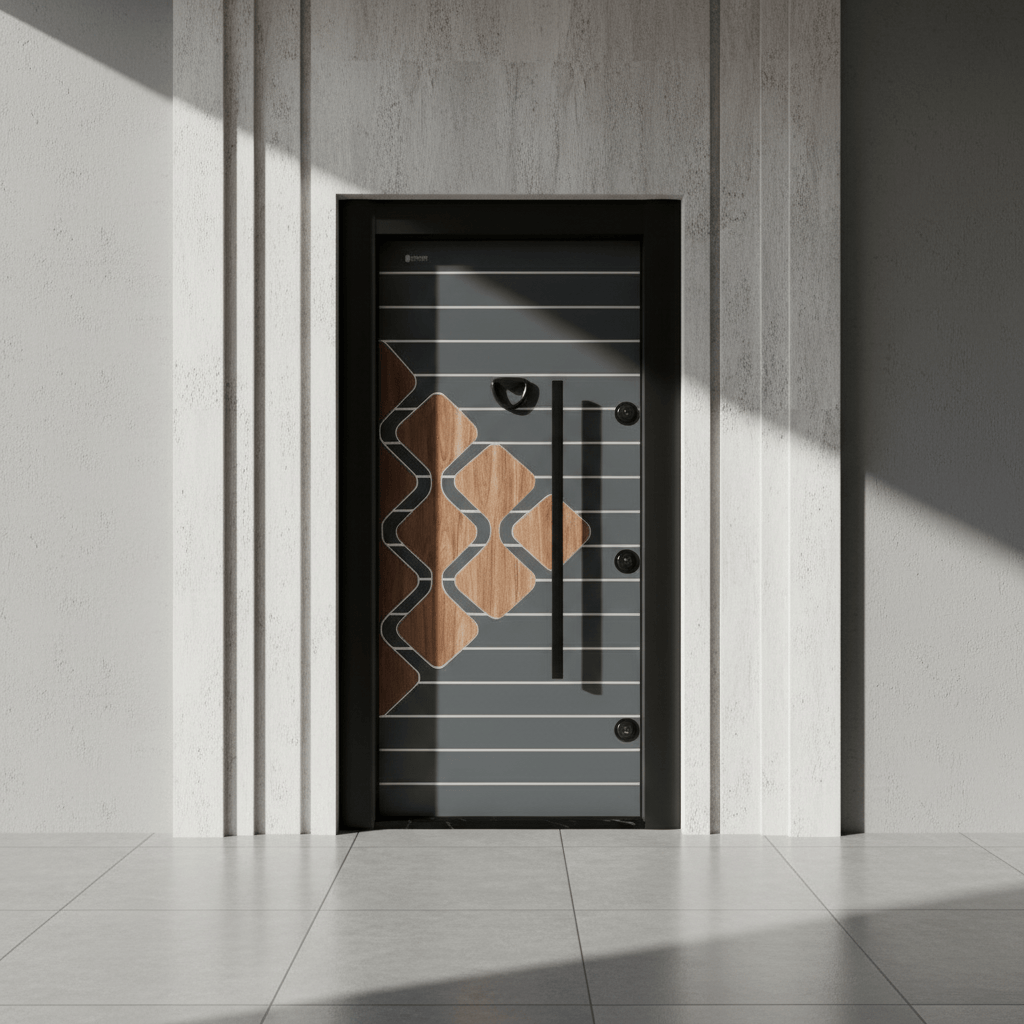 Fort Door Fort Door Aluco-Board Security Door with Triple Lock System - Graphite Walnut Mosaic