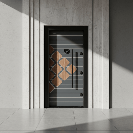 Fort Door Fort Door Aluco-Board Security Door with Triple Lock System - Graphite Walnut Mosaic