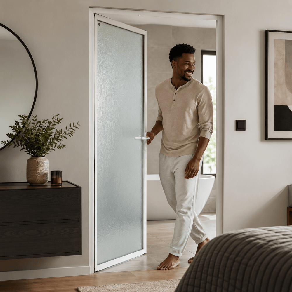 Fort Door Interior Doors Fort Door Double-Layer Tempered Glass Interior Door with Aluminium Frame & One-Click Lock