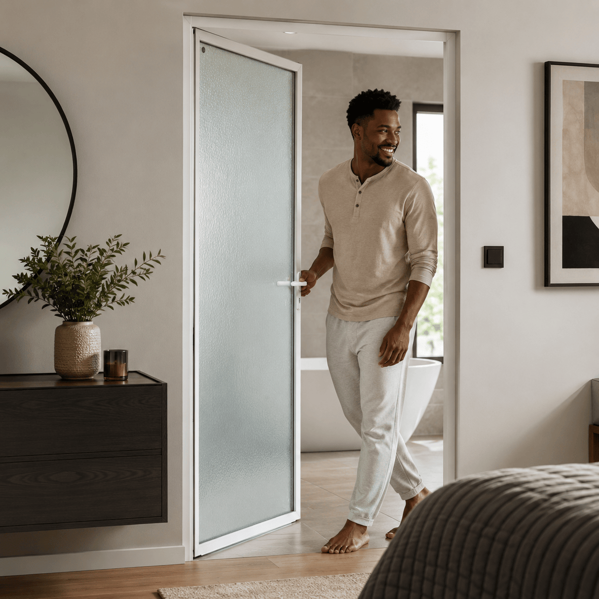 Fort Door Interior Doors Fort Door Double-Layer Tempered Glass Interior Door with Aluminium Frame & One-Click Lock