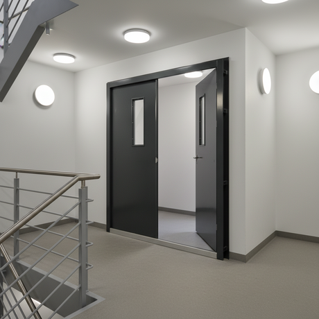 Fort Door Fort Door Fire-Rated Steel Security Door - Grey with Glass