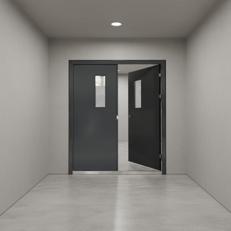 Fort Door Fort Door Fire-Rated Steel Security Door - Grey with Glass