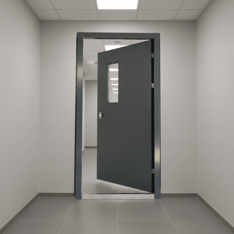 Fort Door Fort Door Fire-Rated Steel Security Door - Grey with Glass