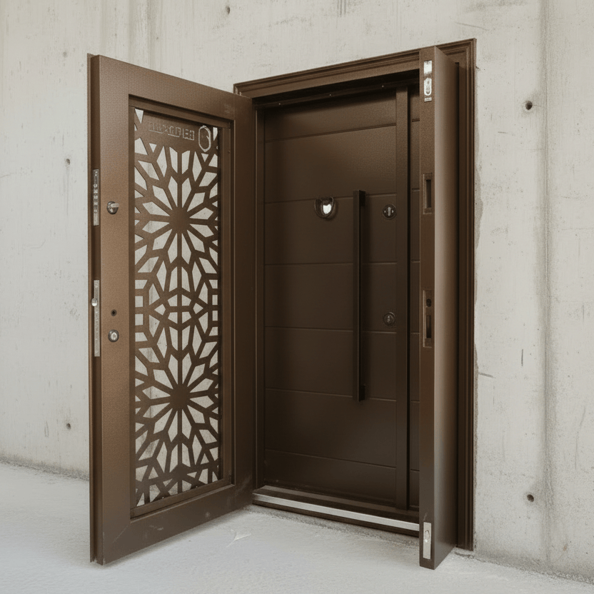 Fort Door Fort Door Full Metal Security Door with Ventilated Burglar Guard - Brown