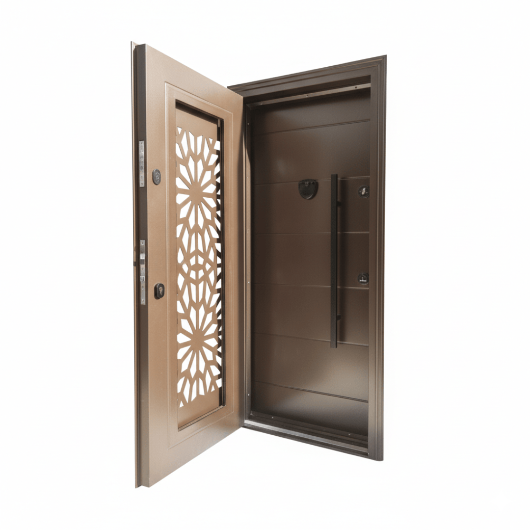 Fort Door Fort Door Full Metal Security Door with Ventilated Burglar Guard - Brown
