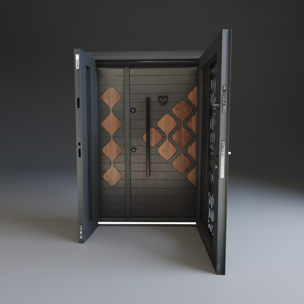 Fort Door Fort Door Laminox Security Door with Ventilated Burglar Guard - Graphite Walnut Mosaic