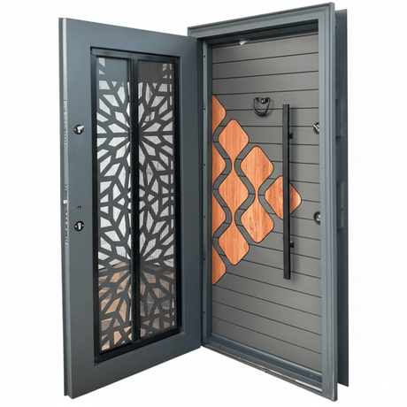 Fort Door Fort Door Laminox Security Door with Ventilated Burglar Guard - Graphite Walnut Mosaic