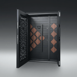 Fort Door Fort Door Laminox Security Door with Ventilated Burglar Guard - Graphite Walnut Mosaic
