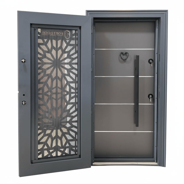 Fort Door Fort Door Laminox Security Door with Ventilated Burglar Guard - Slate Grey
