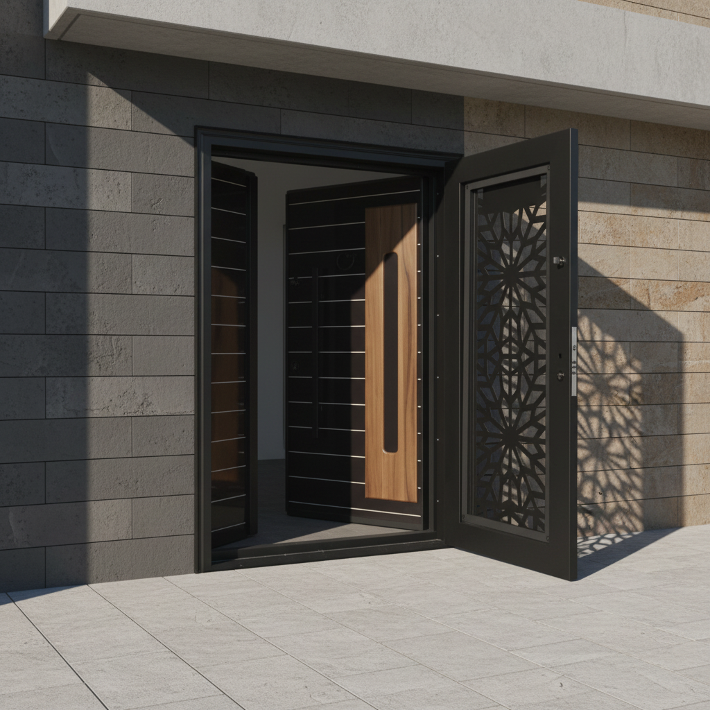 Fort Door Fort Door Laminox Security Door with Ventilated Burglar Guard - Smoked Walnut Black