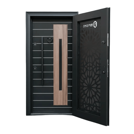 Fort Door Fort Door Laminox Security Door with Ventilated Burglar Guard - Smoked Walnut Black