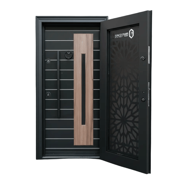 Fort Door Fort Door Laminox Security Door with Ventilated Burglar Guard - Smoked Walnut Black