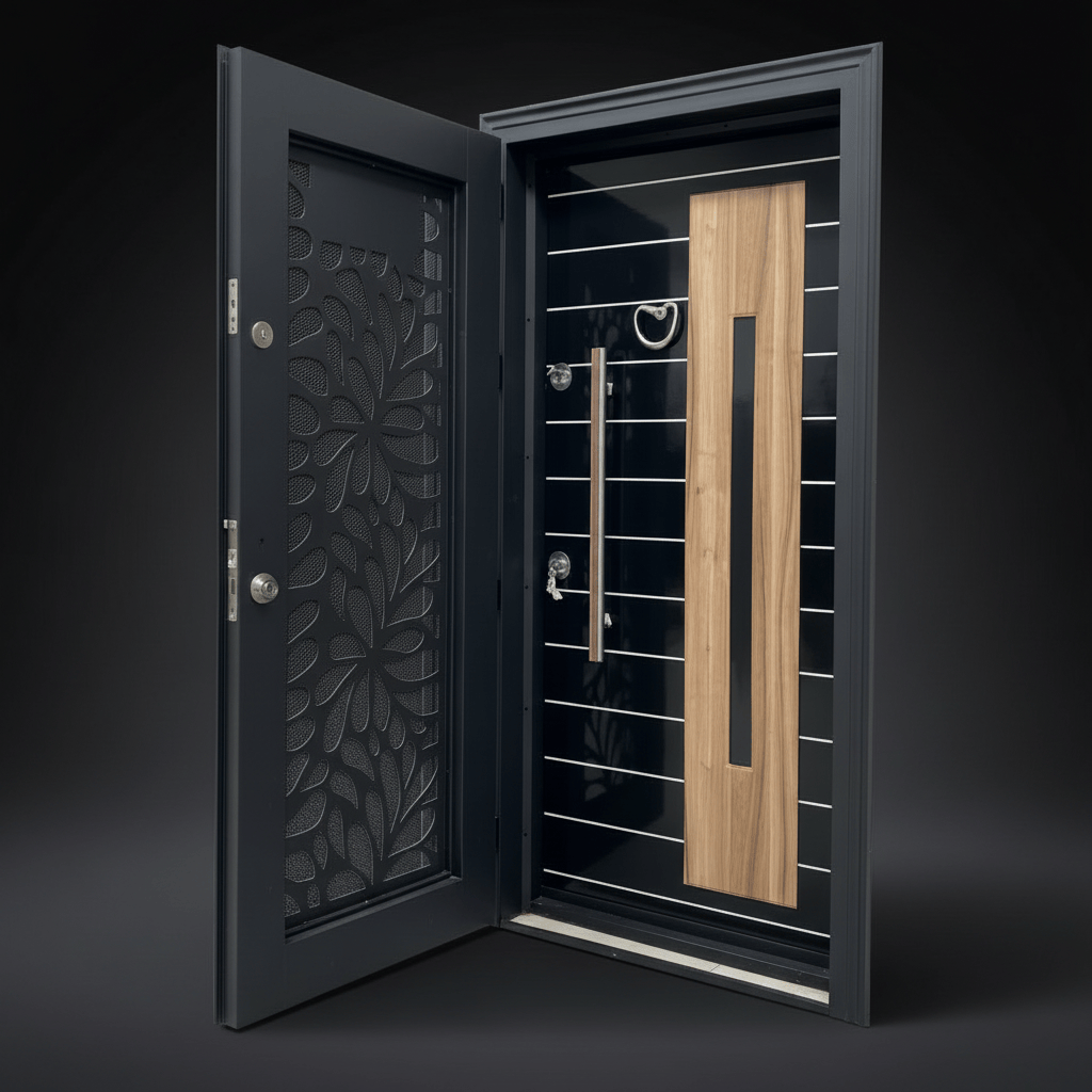 Fort Door Fort Door Laminox Security Door with Ventilated Burglar Guard - Smoked Walnut Black
