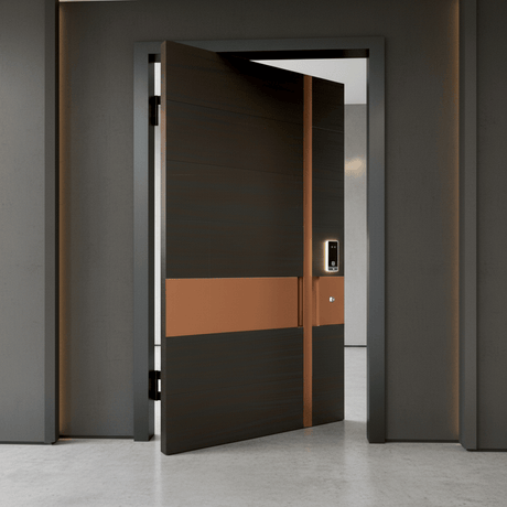 Fort Door Fort Door Luxury Aluminium Pivot Security Door with Smart Lock - Dark Walnut