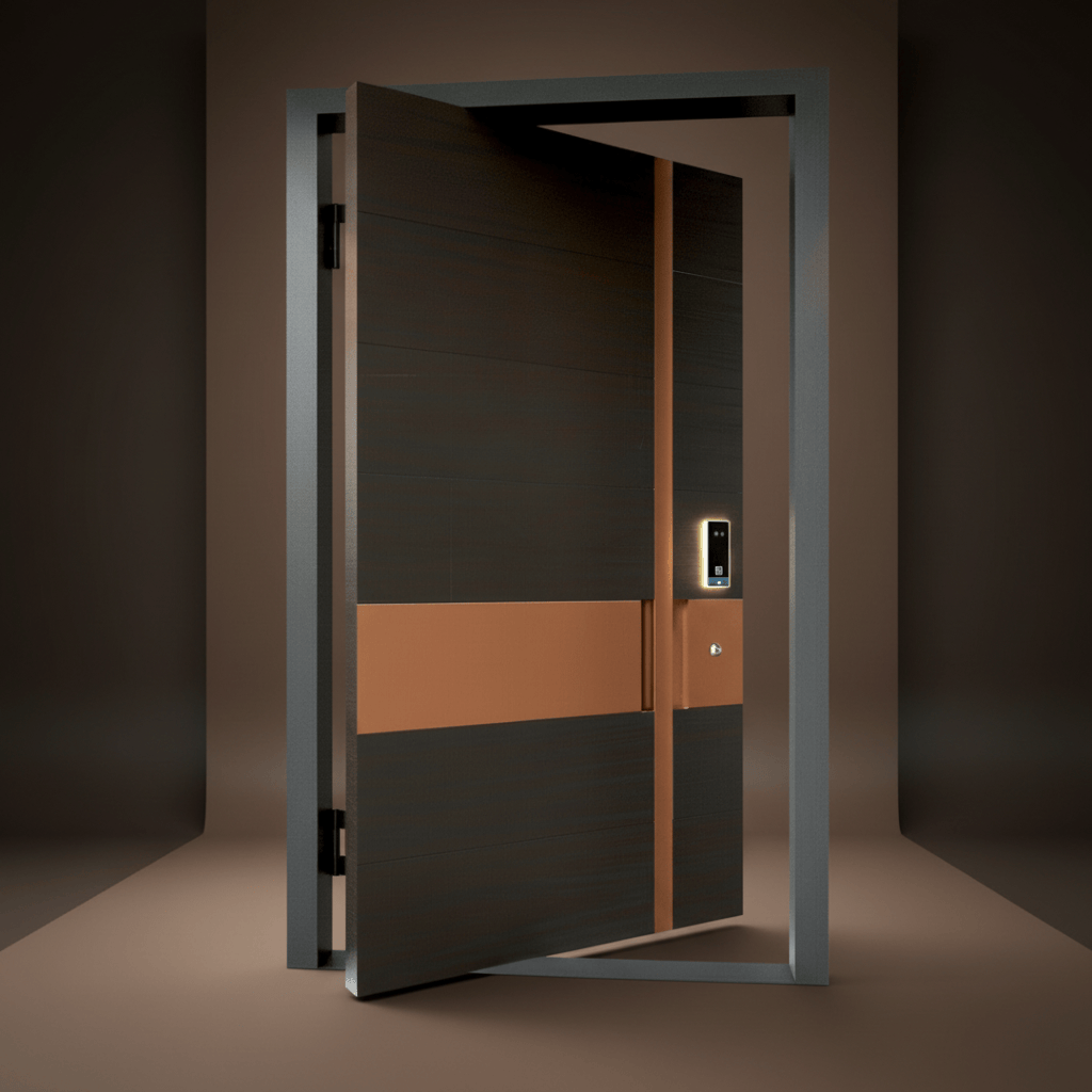 Fort Door Fort Door Luxury Aluminium Pivot Security Door with Smart Lock - Dark Walnut