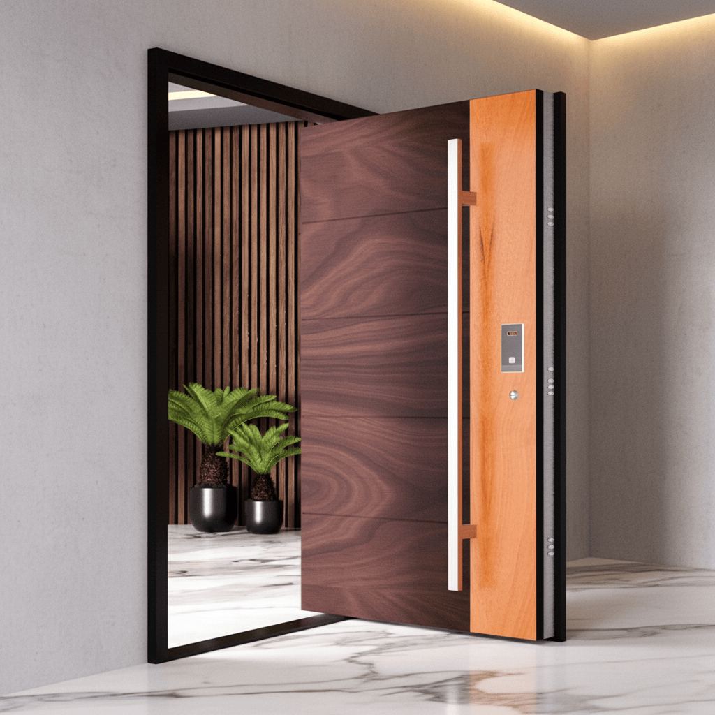 Fort Door Fort Door Luxury Aluminium Pivot Security Door with Smart Lock - Dual Walnut Oak