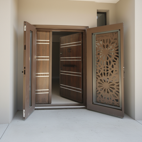 Fort Door Fort Door PVC Security Door with Ventilated Burglar Guard - Coffee Brown