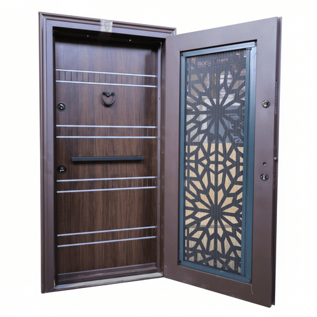 Fort Door Fort Door PVC Security Door with Ventilated Burglar Guard - Coffee Brown
